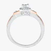 Promise My Love Womens 1/10 CT. T.W. Natural White Diamond 10K Gold Over Silver Round Cushion Halo Ring