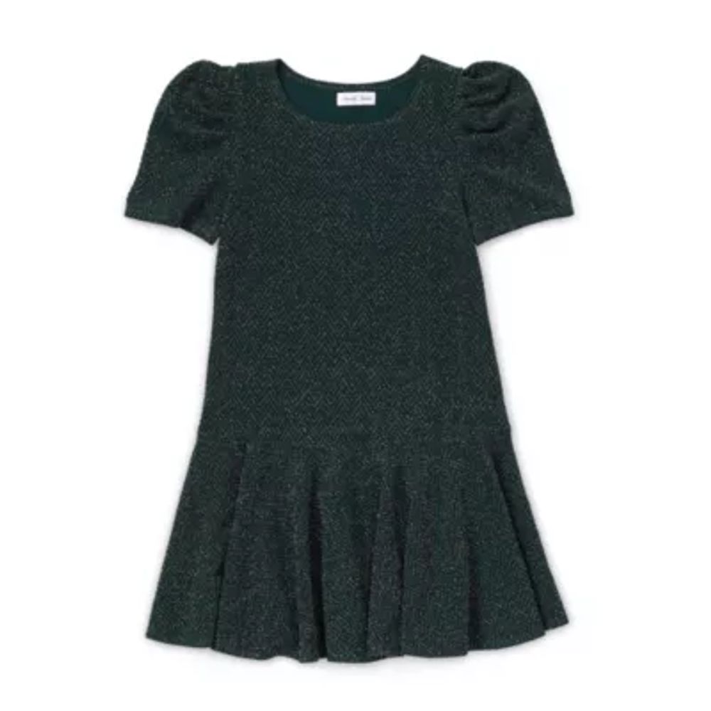 Emerald Sundae Big Girls Short Sleeve Puffed Drop Waist Dress