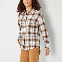 Dickies Juniors Womens Long Sleeve Loose Fit Button-Down Shirt