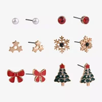 Arizona 6 Pair Simulated Pearl Bow Snowflake Earring Set