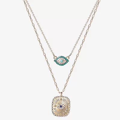 JS Jessica Simpson Gold Tone Glass 16 Inch Cable Evil Eye Strand Necklace