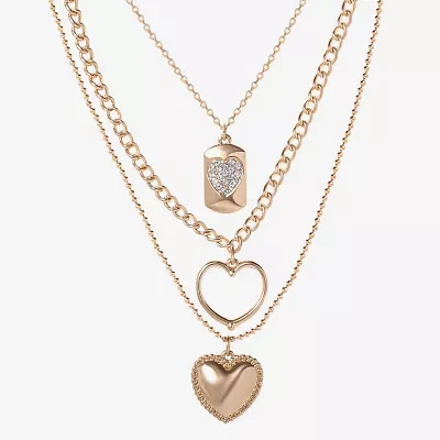 JS Jessica Simpson Gold Tone Crystal 19 Inch Fashion Heart Strand Necklace