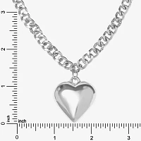 JS Jessica Simpson Silver Tone 16 Inch Curb Heart Pendant Necklace