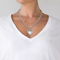 JS Jessica Simpson Silver Tone 16 Inch Curb Heart Pendant Necklace