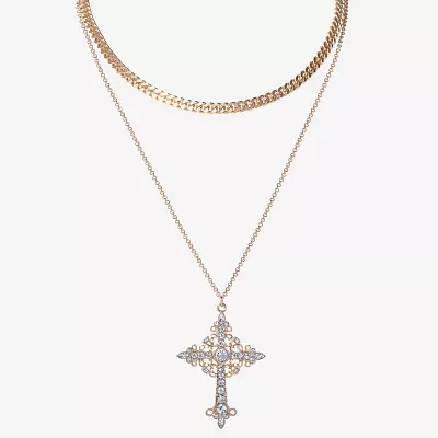 JS Jessica Simpson Gold Tone Glass 16 Inch Fashion Cross Strand Necklace