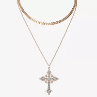 JS Jessica Simpson Gold Tone Glass 16 Inch Fashion Cross Strand Necklace