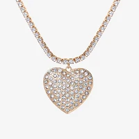 JS Jessica Simpson Gold Tone Glass 15 Inch Fashion Heart Pendant Necklace