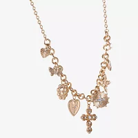 JS Jessica Simpson Gold Tone Glass 18 1/2 Inch Fashion Butterfly Cross Heart Statement Necklace