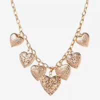 JS Jessica Simpson Gold Tone Glass 18 Inch Link Heart Statement Necklace