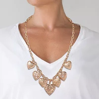 JS Jessica Simpson Gold Tone Glass 18 Inch Link Heart Statement Necklace