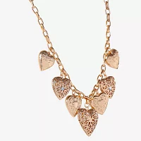 JS Jessica Simpson Gold Tone Glass 18 Inch Link Heart Statement Necklace