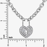 JS Jessica Simpson Silver Tone Glass 17 Inch Link Heart Pendant Necklace