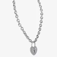 JS Jessica Simpson Silver Tone Glass 17 Inch Link Heart Pendant Necklace