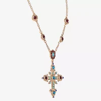 JS Jessica Simpson Gold Tone Crystal 16 Inch Curb Cross Pendant Necklace