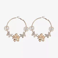 JS Jessica Simpson Gold Tone Glass Butterfly Hoop Earrings