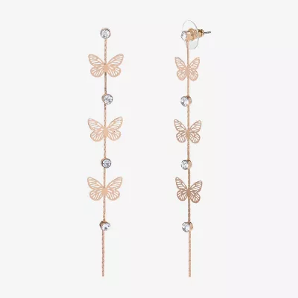 JS Jessica Simpson Gold Tone Crystal Butterfly Drop Earrings