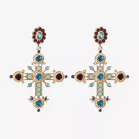 JS Jessica Simpson Gold Tone Glass Cross Drop Earrings