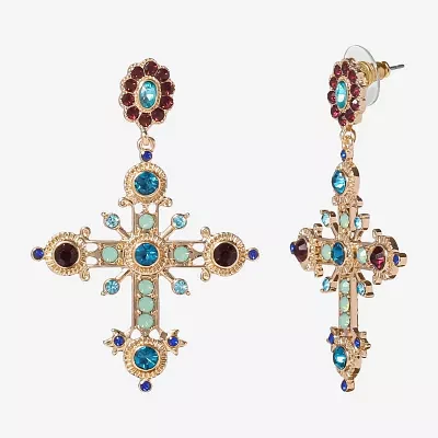 JS Jessica Simpson Gold Tone Glass Cross Drop Earrings