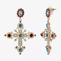 JS Jessica Simpson Gold Tone Glass Cross Drop Earrings