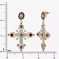 JS Jessica Simpson Gold Tone Glass Cross Drop Earrings