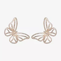 JS Jessica Simpson Gold Tone Glass Butterfly Drop Earrings