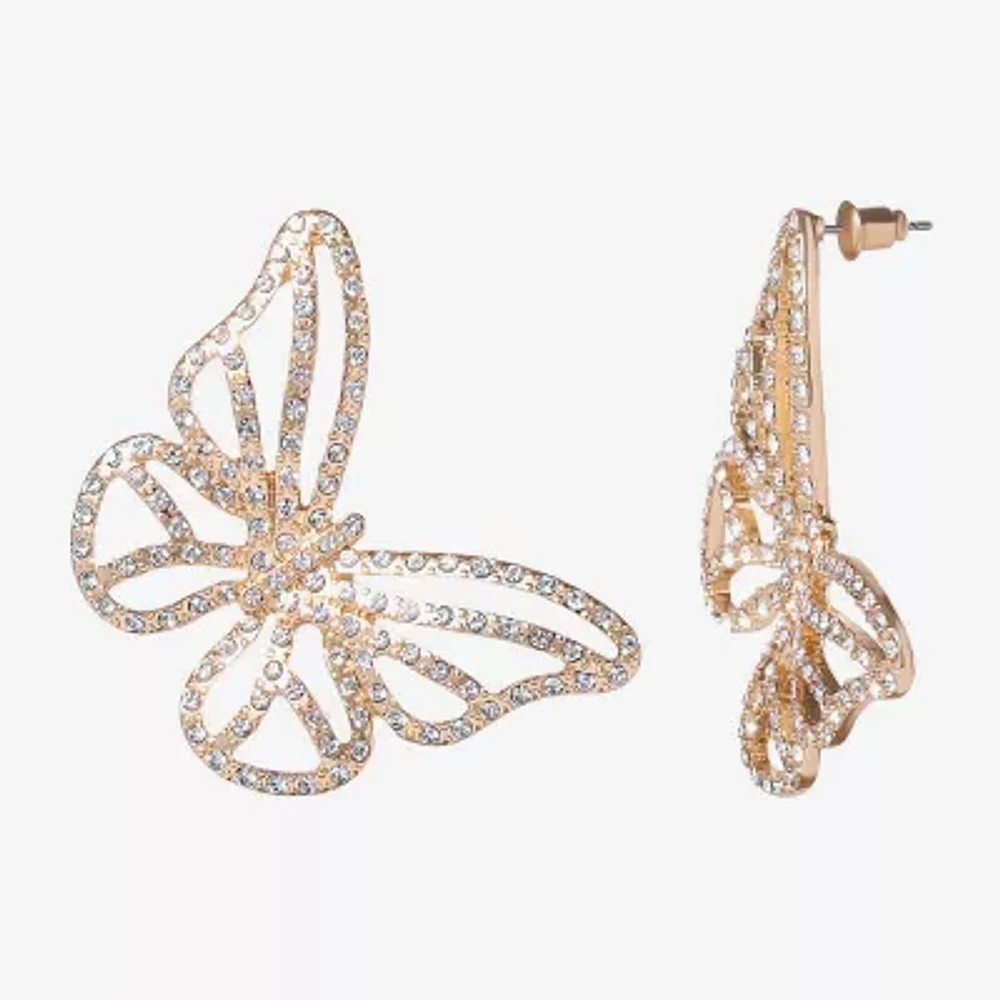 JS Jessica Simpson Gold Tone Glass Butterfly Drop Earrings