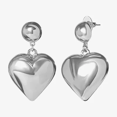 JS Jessica Simpson Silver Tone Heart Drop Earrings