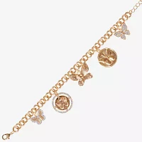 JS Jessica Simpson Gold Tone Glass 7.5 Inch Link Butterfly Charm Bracelet