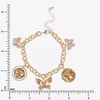 JS Jessica Simpson Gold Tone Glass 7.5 Inch Link Butterfly Charm Bracelet