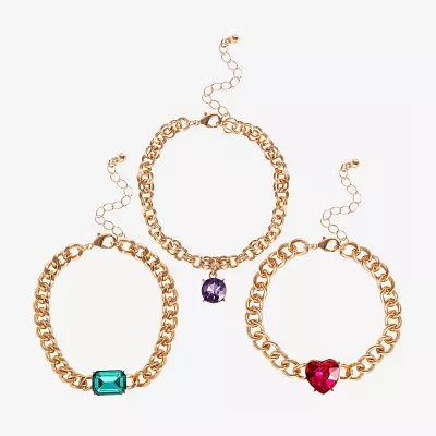 JS Jessica Simpson Gold Tone 3-pc. Crystal 7 Inch Curb Bracelet Set