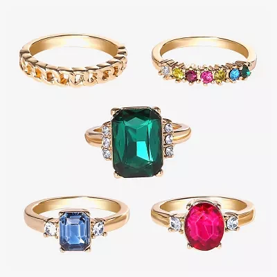 JS Jessica Simpson Gold Tone 5-pc. Glass Ring Sets