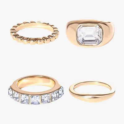 JS Jessica Simpson Gold Tone 4-pc. Glass Ring Sets