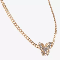 JS Jessica Simpson Gold Tone Glass 13 Inch Link Butterfly Pendant Necklace