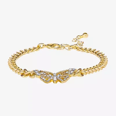 JS Jessica Simpson Gold Tone Glass 7.5 Inch Curb Butterfly Link Bracelet