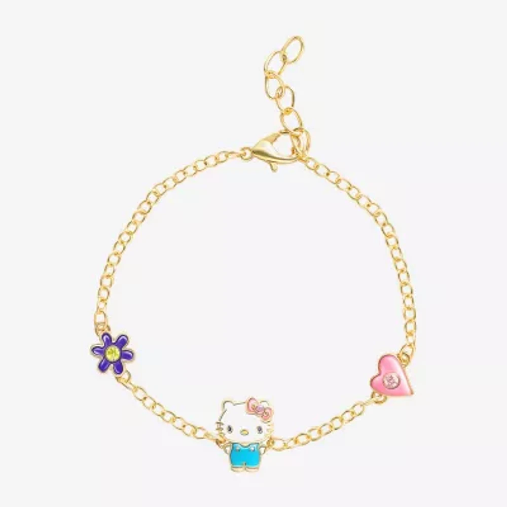 Crystal 18K Gold Over Brass 6 1/2 Inch Cable Hello Kitty Link Bracelet