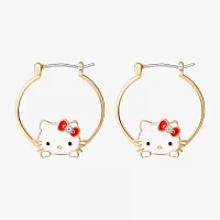 Crystal 18K Gold Over Brass 25.4mm Bow Hello Kitty Hoop Earrings