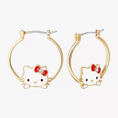 Crystal 18K Gold Over Brass 25.4mm Bow Hello Kitty Hoop Earrings
