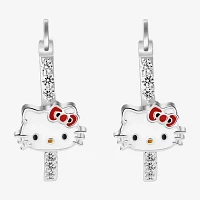 Cubic Zirconia Pure Silver Over Brass Hello Kitty Hoop Earrings
