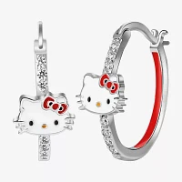 Cubic Zirconia Pure Silver Over Brass Hello Kitty Hoop Earrings