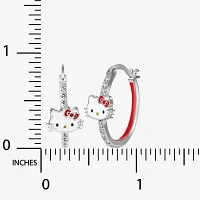 Cubic Zirconia Pure Silver Over Brass Hello Kitty Hoop Earrings