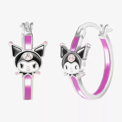 Crystal Pure Silver Over Brass Heart Hello Kitty Kuromi Hoop Earrings