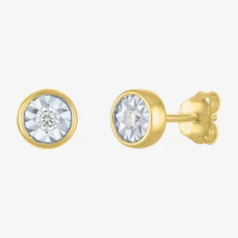 (G-H / I1-I2) 1/10 CT. T.W. Lab Grown White Diamond 14K Gold Over Silver 6.5mm Stud Earrings