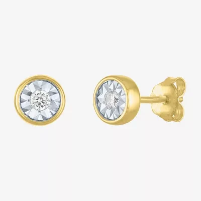 (G-H / I1-I2) 1/10 CT. T.W. Lab Grown White Diamond 14K Gold Over Silver 6.5mm Stud Earrings