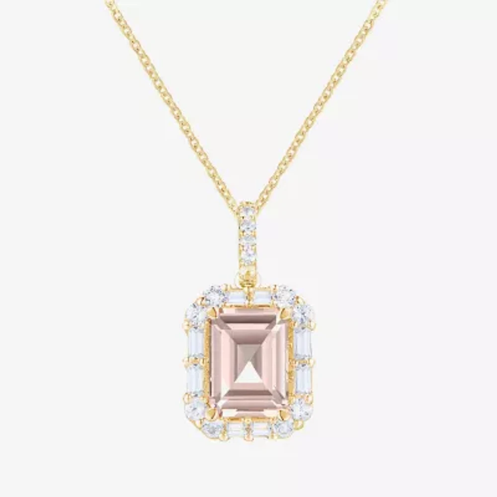 Yes, Please! Womens Lab Created Pink Sapphire 14K Gold Over Silver Pendant Necklace