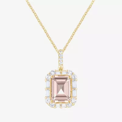 Yes, Please! Womens Lab Created Pink Sapphire 14K Gold Over Silver Pendant Necklace