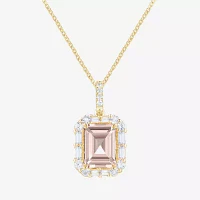 Yes, Please! Womens Lab Created Pink Sapphire 14K Gold Over Silver Pendant Necklace