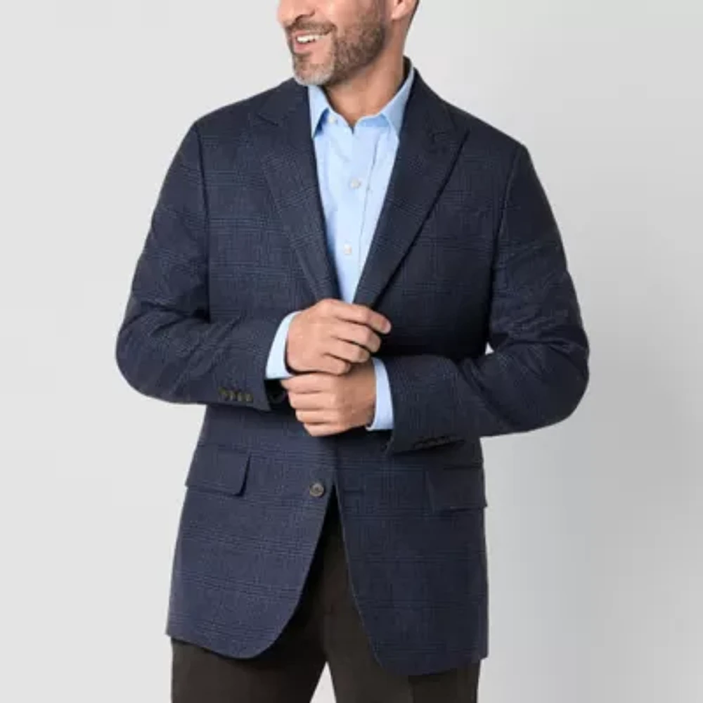 Stafford Mens Plaid Classic Fit Sport Coat