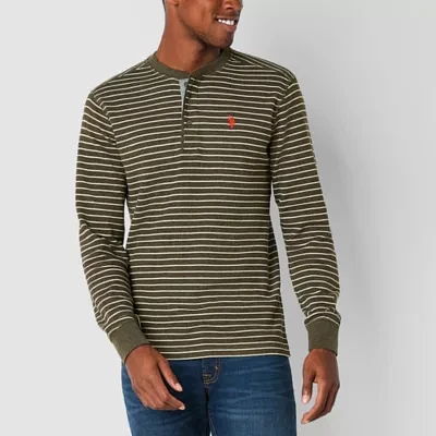 U.S. Polo Assn. Stripe Mens Henley Neck Long Sleeve Embroidered Classic Fit Thermal Top