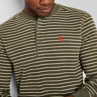 U.S. Polo Assn. Stripe Mens Henley Neck Long Sleeve Embroidered Classic Fit Thermal Top