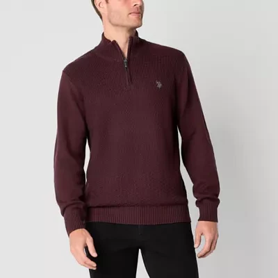 U.S. Polo Assn. Textured Quarter Zip Mens Mock Neck Long Sleeve Pullover Sweater